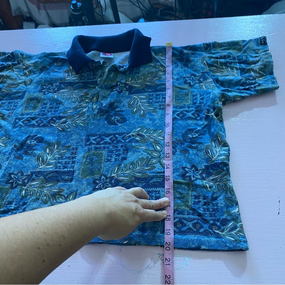 Vintage T&C Surf Hawaii Cropped Polo Shirt Natural Fibers VTG Cotton Floral L - Picture 3 of 10